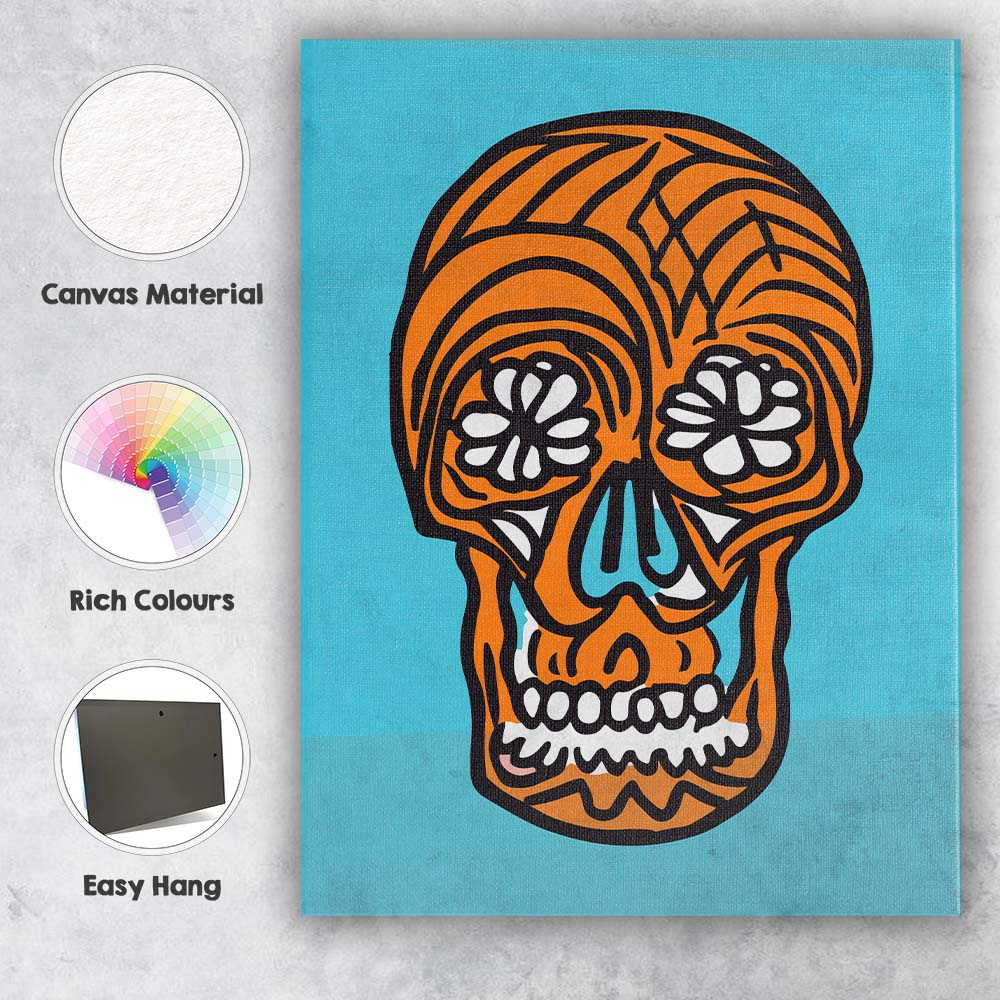 Orange Sugar Skull Pop Art Illustration Canvas Wall Art Print Decor Picture Ready to Hang