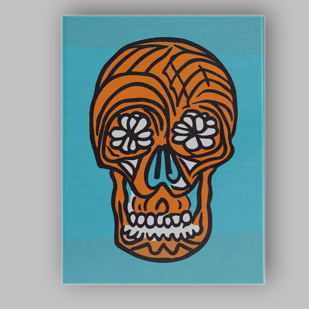 Orange Sugar Skull Pop Art Illustration Canvas Wall Art Print Decor Picture Ready to Hang