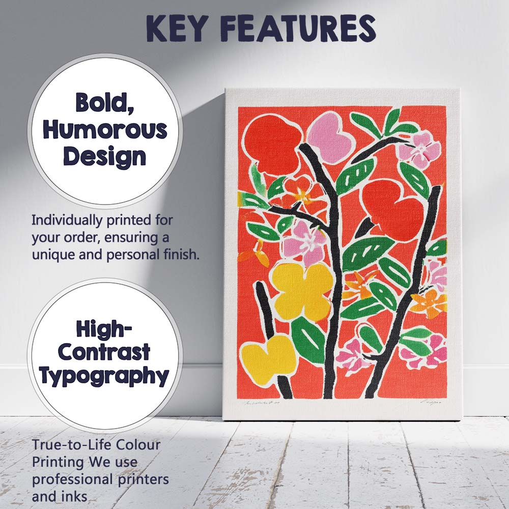 Abstract Colourful Floral Botanical Branch Illustration Canvas Wall Art Print Decor Picture Ready to Hang