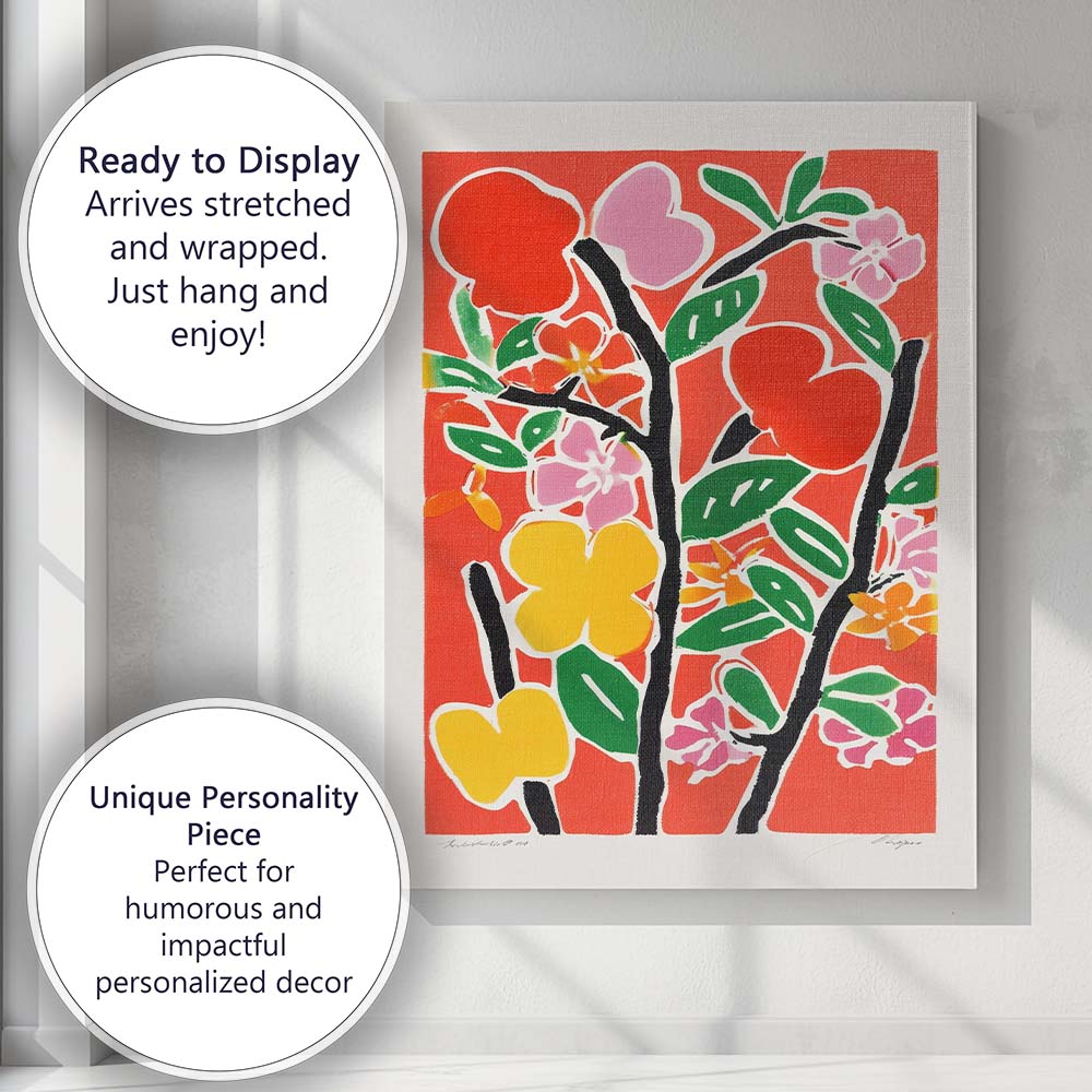 Abstract Colourful Floral Botanical Branch Illustration Canvas Wall Art Print Decor Picture Ready to Hang