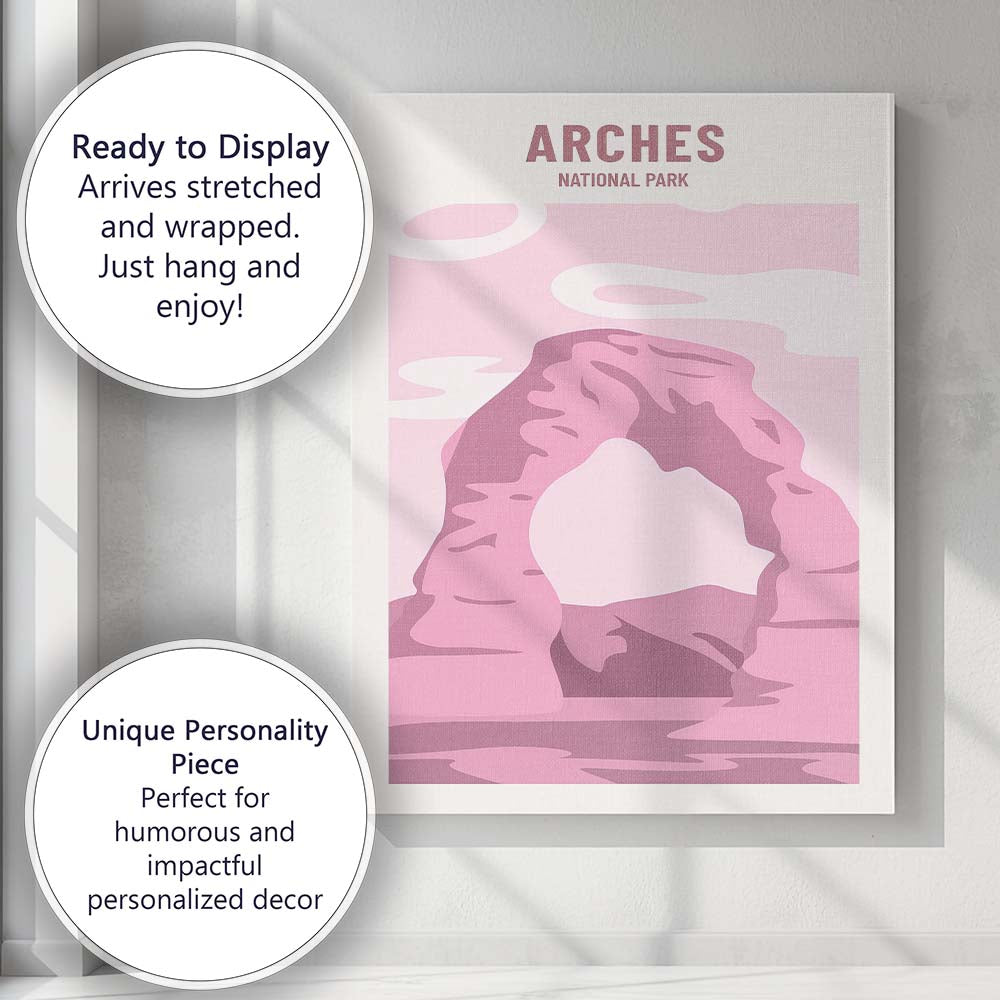 Pink Arches National Park Desert Landscape Travel Poster Canvas Wall Art Print Decor Picture Ready to Hang