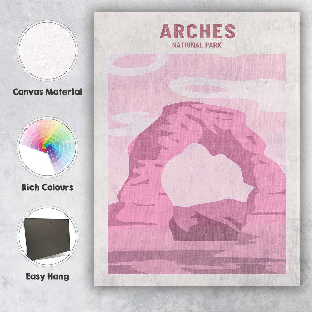 Pink Arches National Park Desert Landscape Travel Poster Canvas Wall Art Print Decor Picture Ready to Hang