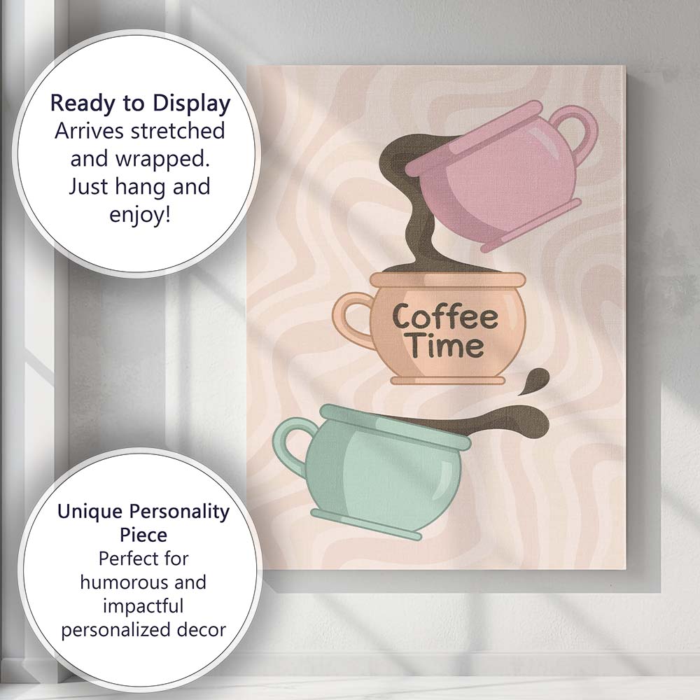 Pastel Coffee Time Pour Over Mug Kitchen Illustration Canvas Wall Art Print Decor Picture Ready to Hang