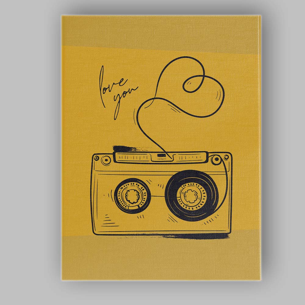 Mustard Yellow Love You Cassette Tape Line Art Canvas Wall Art Print Decor Picture Ready to Hang