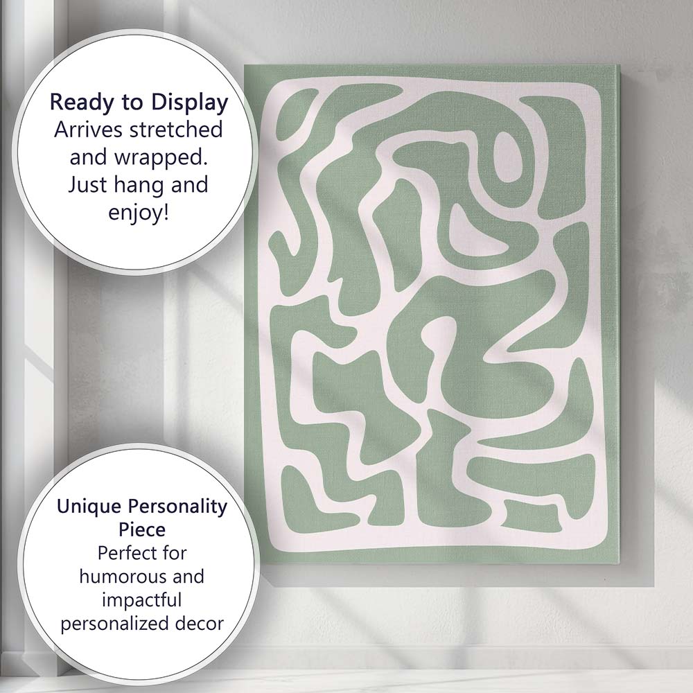 Sage Green Organic Abstract Wavy Shapes Minimalist Canvas Wall Art Print Decor Picture Ready to Hang