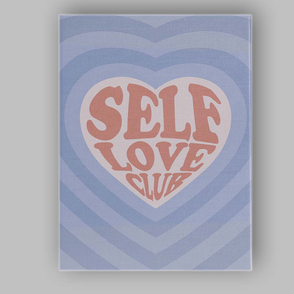 Blue Heart Self Love Retro Typography Illustration Canvas Wall Art Print Decor Picture Ready to Hang