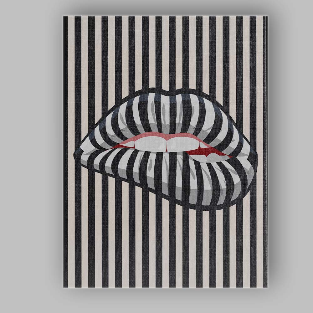 Black White Striped Lips Pop Art Optical Illusion Canvas Wall Art Print Decor Picture Ready to Hang