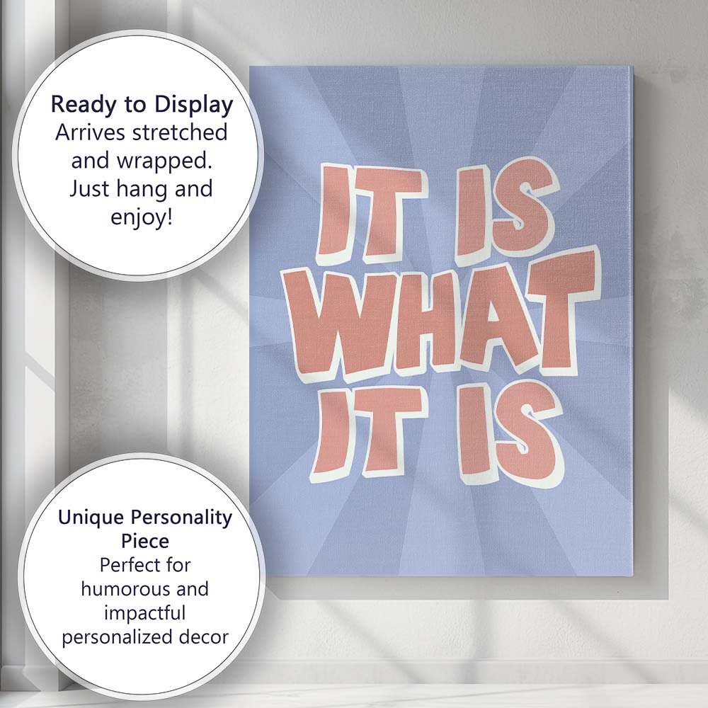 Pastel Blue Retro Typography It Is What It Is Motivational Quote Canvas Wall Art Print Decor Picture Ready to Hang
