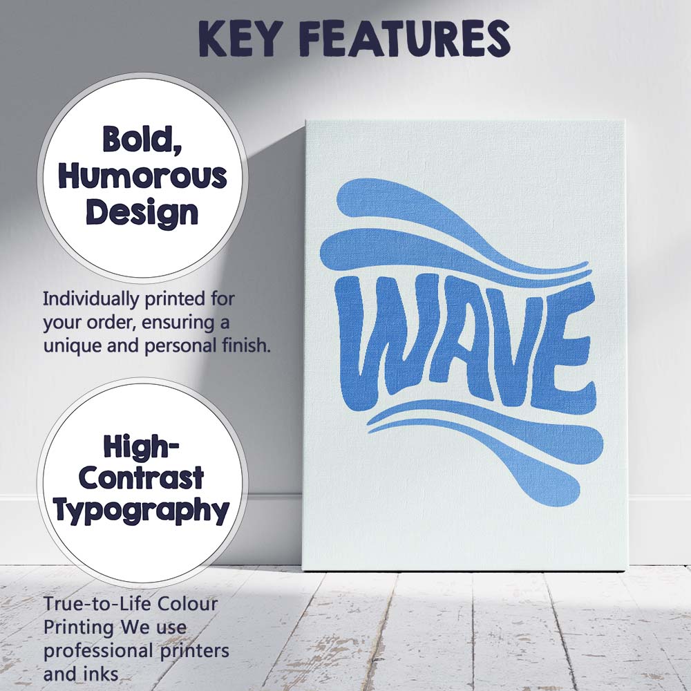 Blue Wave Typography Minimal Coastal Aesthetic Quote Canvas Wall Art Print Decor Picture Ready to Hang