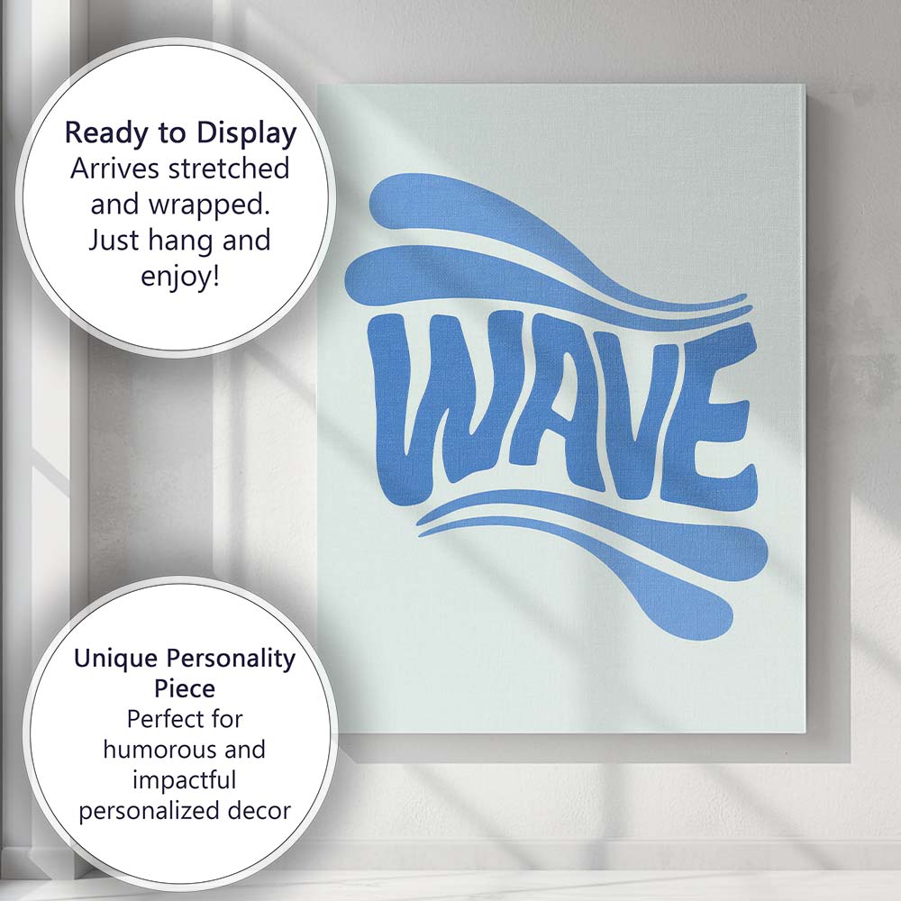 Blue Wave Typography Minimal Coastal Aesthetic Quote Canvas Wall Art Print Decor Picture Ready to Hang