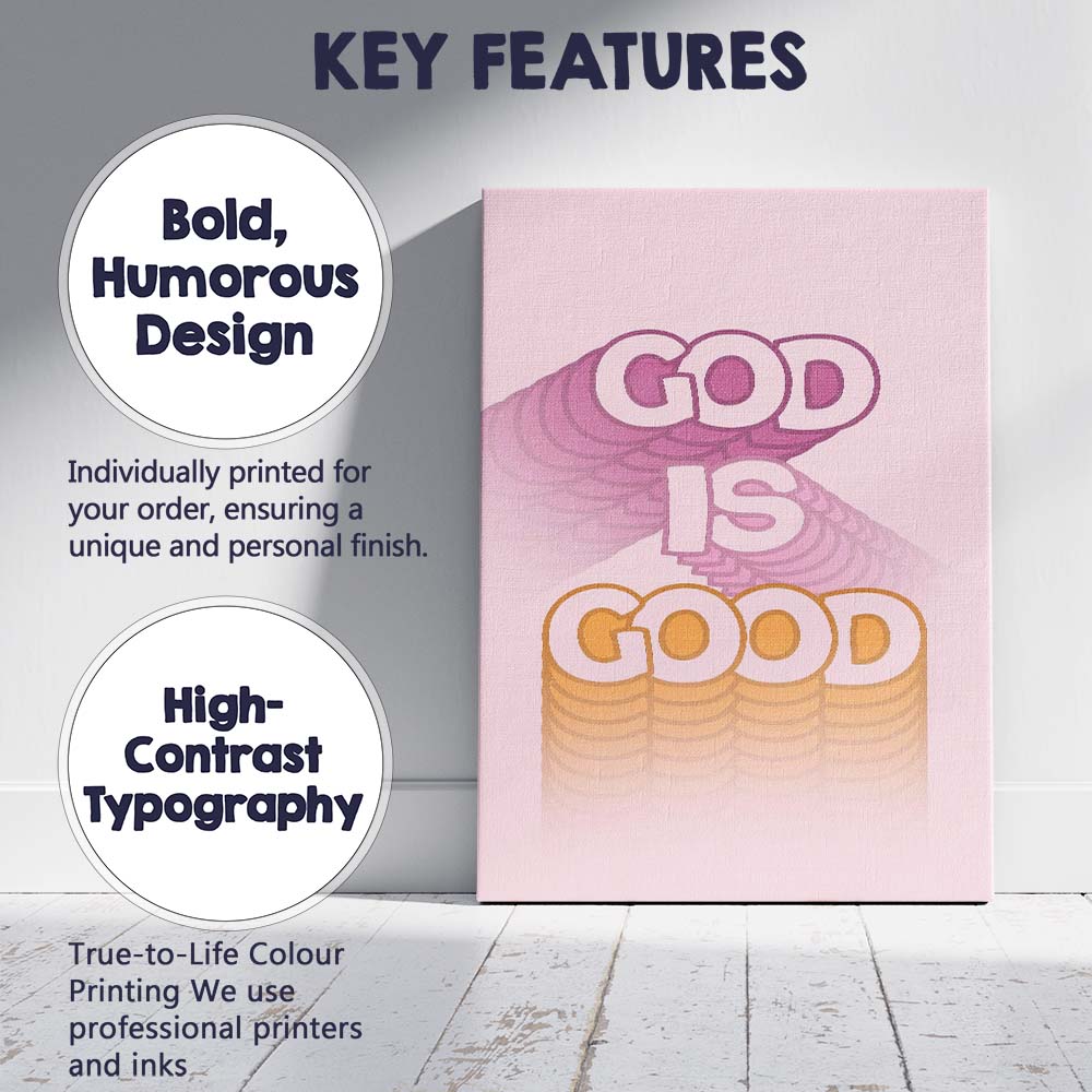 God Is Good Layered Typography Inspirational Christian Quote Canvas Wall Art Print Decor Picture Ready to Hang