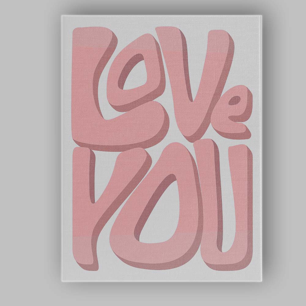 Love You Pink Bold Typography Romantic Quote Canvas Wall Art Print Decor Picture Ready to Hang