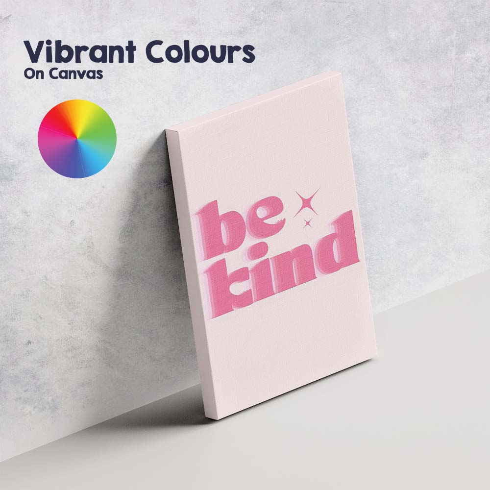 Be Kind Pink Retro Typography Positive Motivational Quote Canvas Wall Art Print Decor Picture Ready to Hang