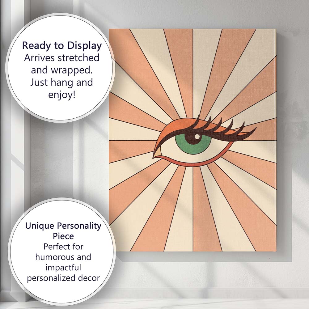 Retro Mystical Green Eye Sunburst Boho Illustration Canvas Wall Art Print Decor Picture Ready to Hang