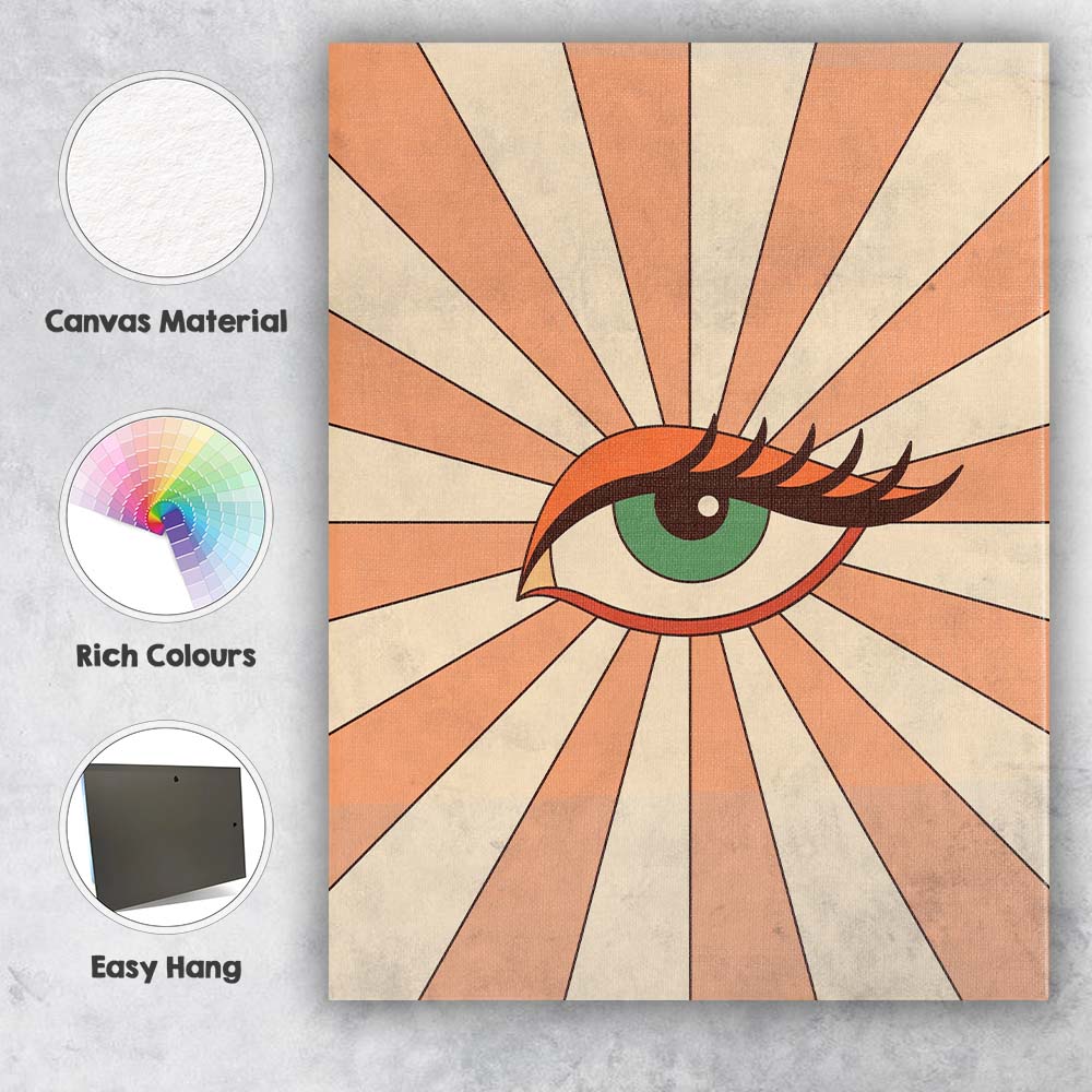 Retro Mystical Green Eye Sunburst Boho Illustration Canvas Wall Art Print Decor Picture Ready to Hang