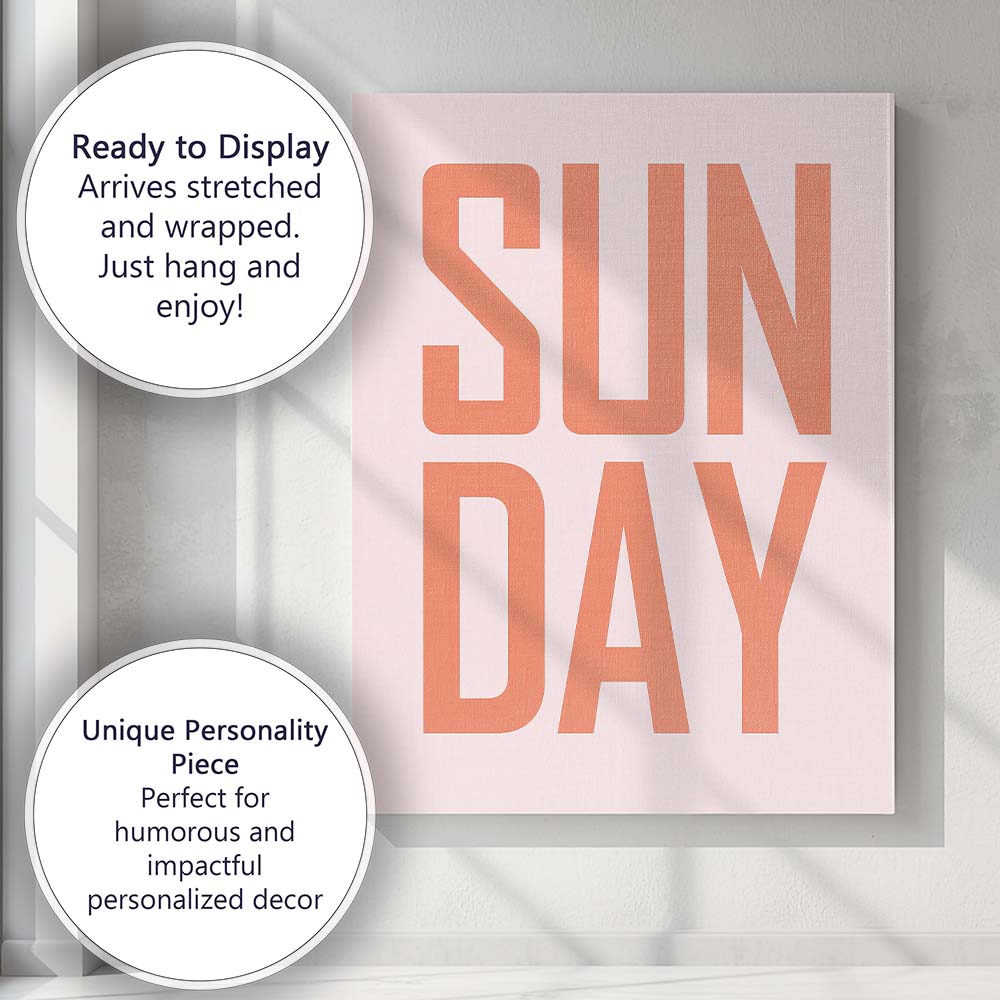 Minimalist Coral Sunday Typography Modern Quote Canvas Wall Art Print Decor Picture Ready to Hang