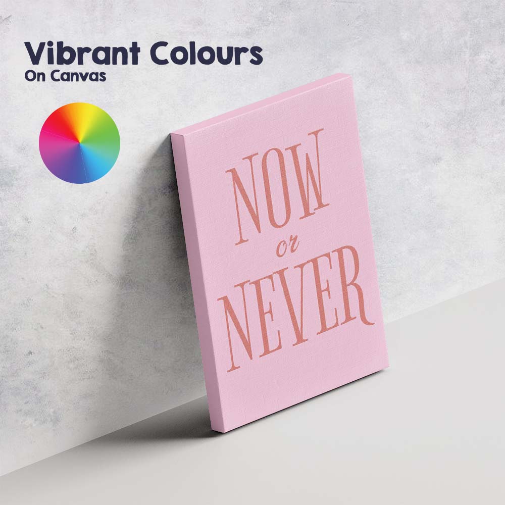 Minimalist Pink Now Or Never Inspirational Typography Canvas Wall Art Print Decor Picture Ready to Hang