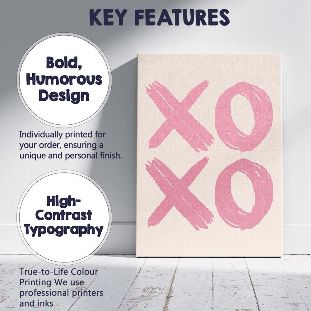 Pink XOXO Hand Painted Brush Lettering Romantic Quote Canvas Wall Art Print Decor Picture Ready to Hang