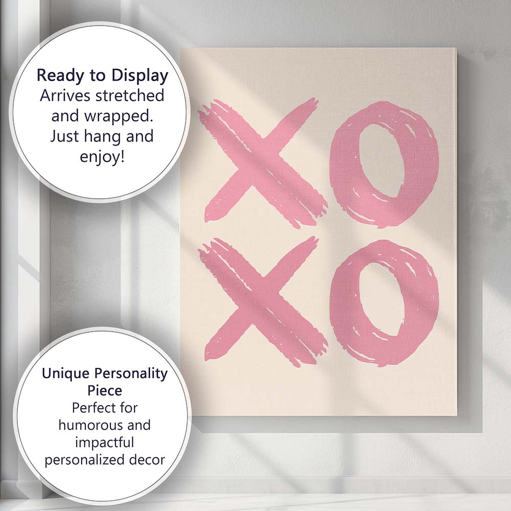 Pink XOXO Hand Painted Brush Lettering Romantic Quote Canvas Wall Art Print Decor Picture Ready to Hang