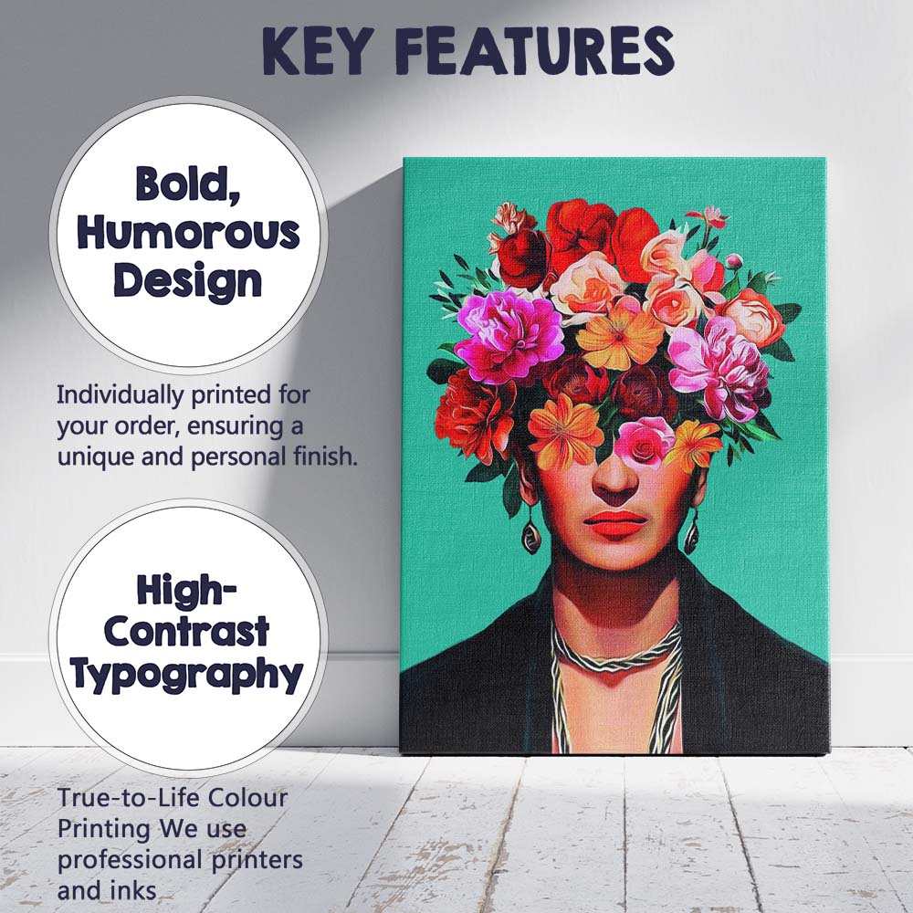 Colourful Floral Portrait Woman Inspired Art Canvas Wall Art Print Decor Picture Ready to Hang