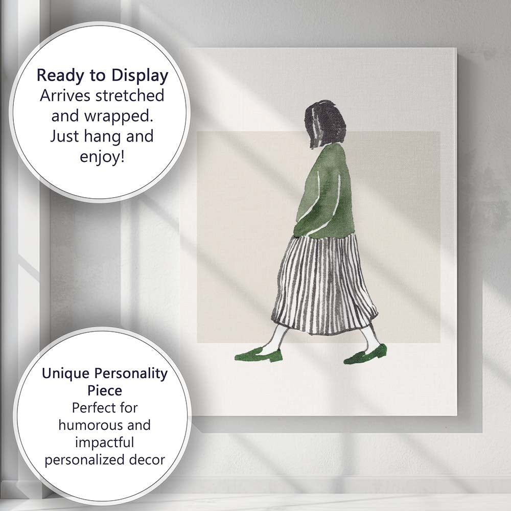 Minimalist Watercolour Walking Woman Fashion Illustration Canvas Wall Art Print Decor Picture Ready to Hang