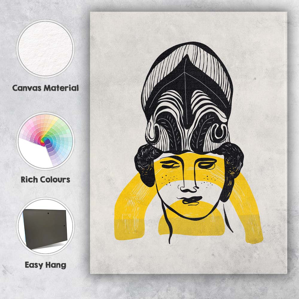 Abstract Tribal Face Yellow Black Line Art Portrait Canvas Wall Art Print Decor Picture Ready to Hang