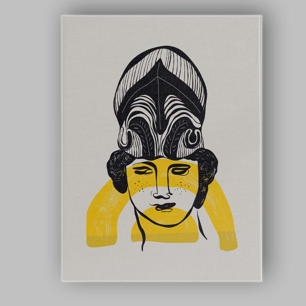 Abstract Tribal Face Yellow Black Line Art Portrait Canvas Wall Art Print Decor Picture Ready to Hang