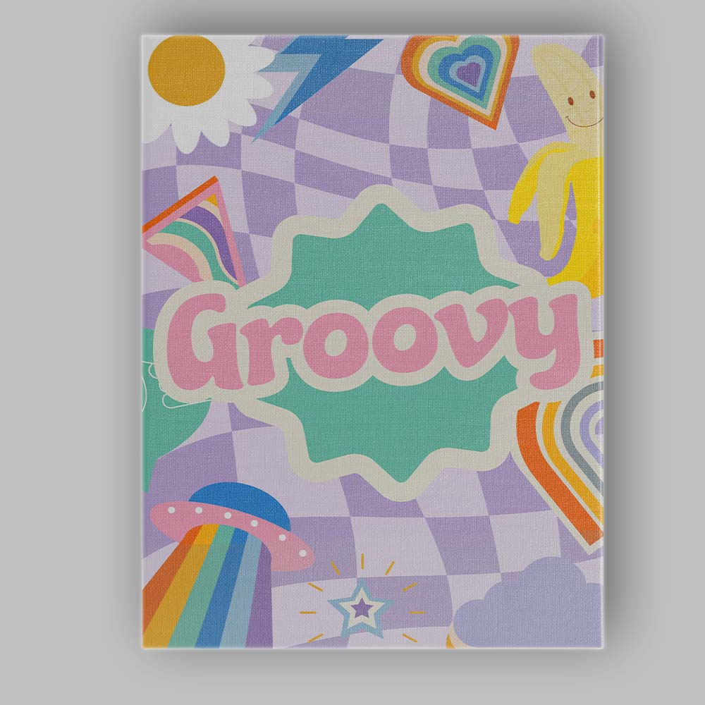 Groovy Retro Rainbow Banana UFO Collage Typography Canvas Wall Art Print Decor Picture Ready to Hang
