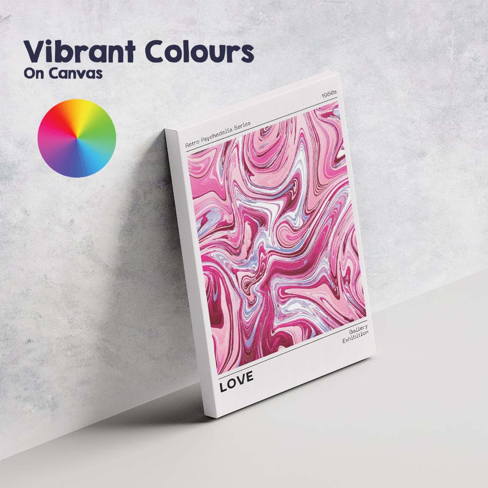 Retro Pink Psychedelic Marble Abstract Swirl Love Canvas Wall Art Print Decor Picture Ready to Hang