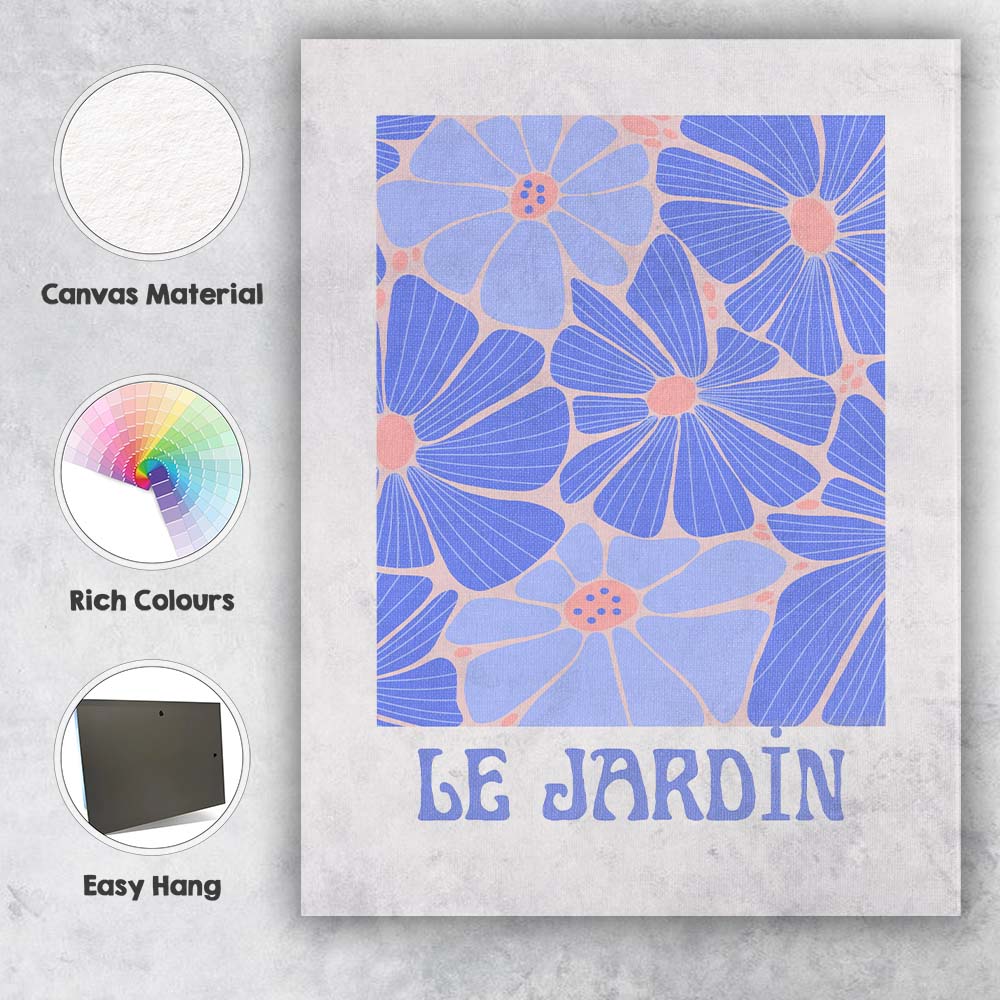 Scandinavian Blue Floral Le Jardin Botanical Illustration Canvas Wall Art Print Decor Picture Ready to Hang