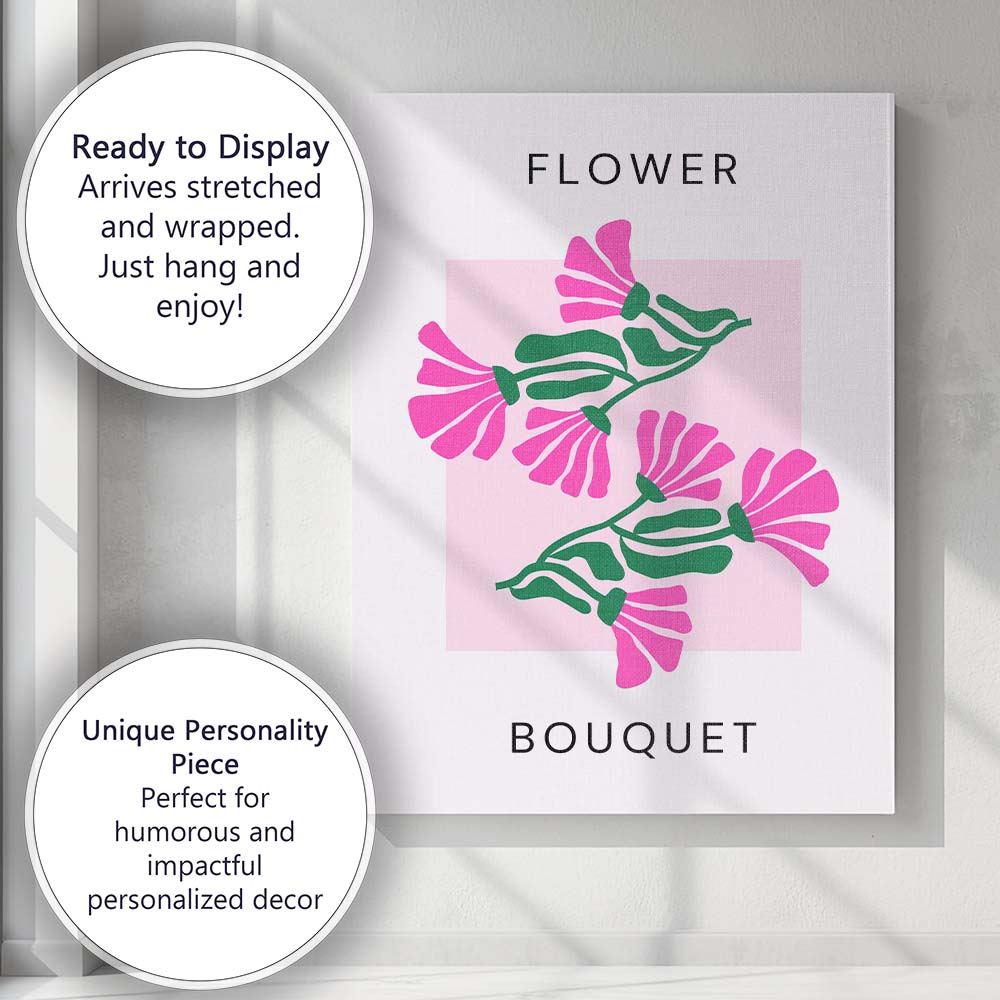 Modern Pink Floral Bouquet Minimal Botanical Canvas Wall Art Print Decor Picture Ready to Hang