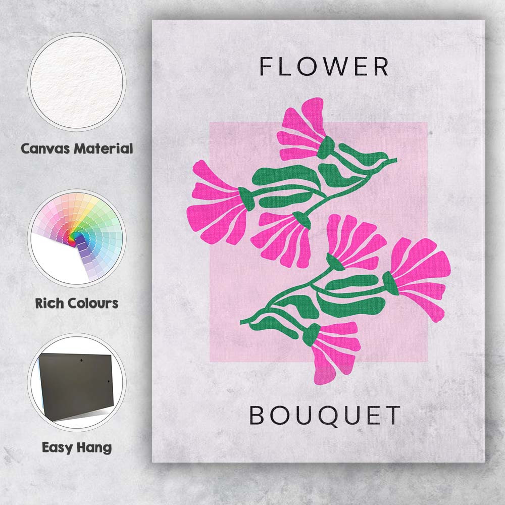 Modern Pink Floral Bouquet Minimal Botanical Canvas Wall Art Print Decor Picture Ready to Hang