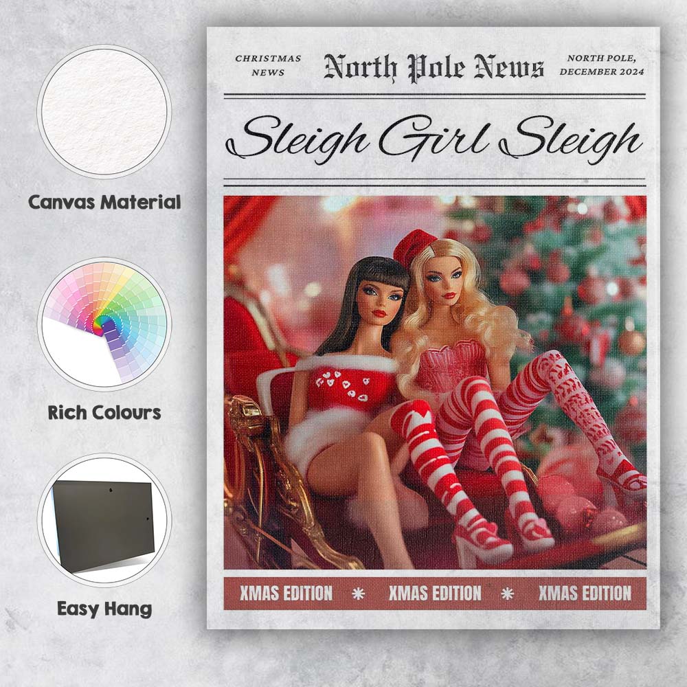 Sleigh Girl Sleigh Christmas Fashion Magazine Cover Canvas Wall Art Print Decor Picture Ready to Hang