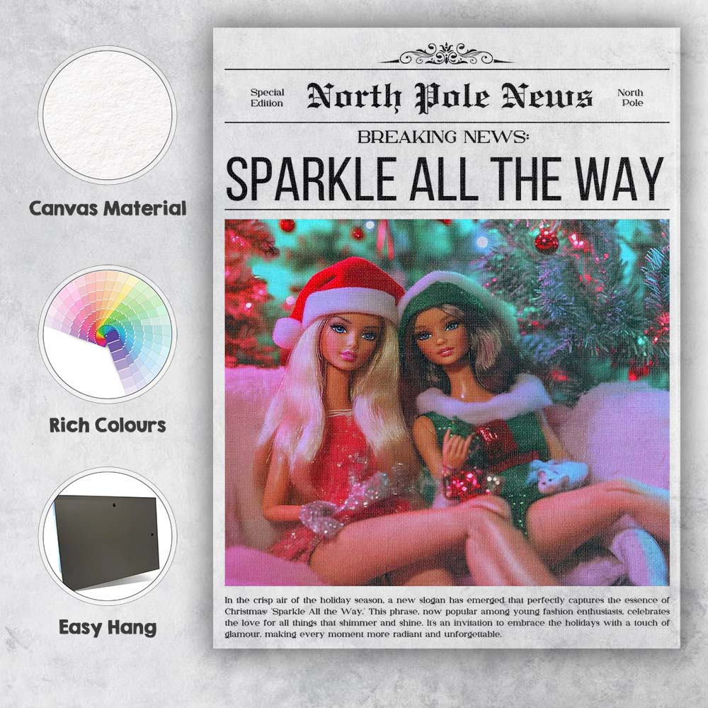 North Pole News Sparkle All The Way Glamorous Christmas Fashion Poster Canvas Wall Art Print Decor Picture Ready to Hang