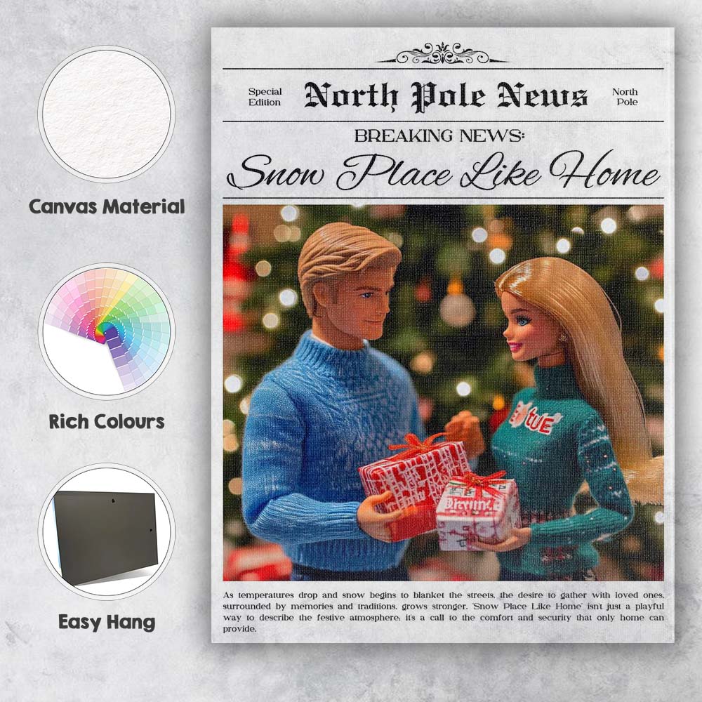 North Pole News Snow Place Like Home Christmas Couple Poster Canvas Wall Art Print Decor Picture Ready to Hang
