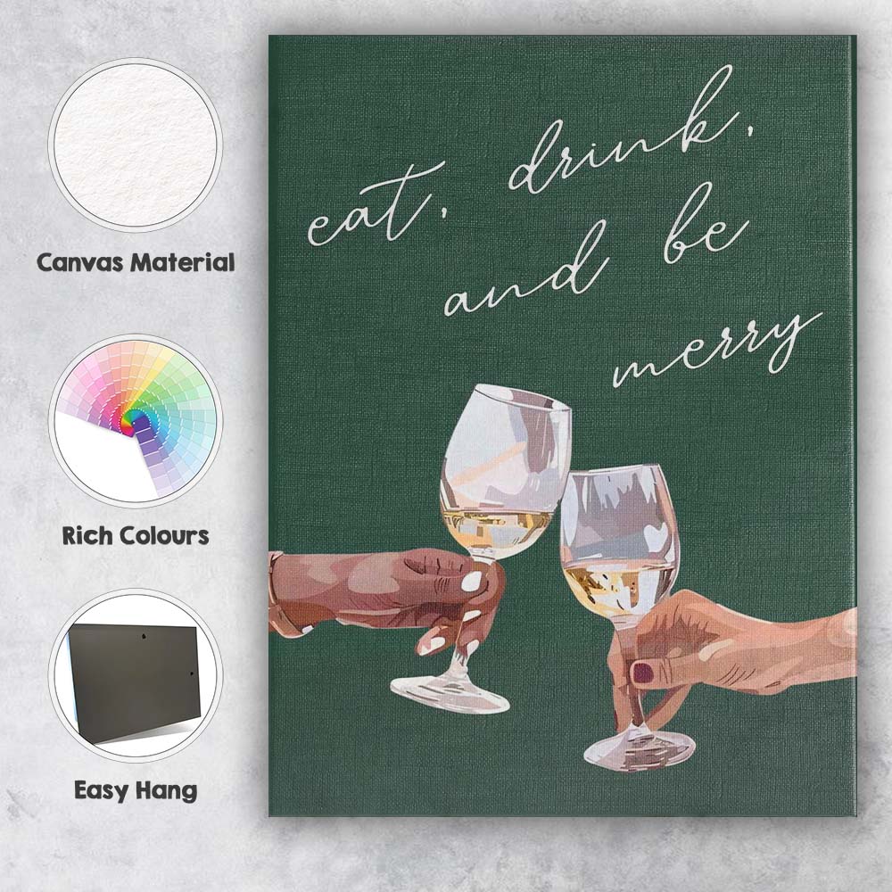 Minimalist Christmas Wine Glass Cheers Typography Quote Green Wall Art Canvas Wall Art Print Decor Picture Ready to Hang