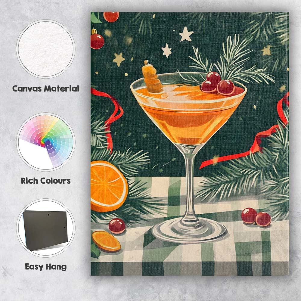 Festive Christmas Orange Cranberry Cocktail Holiday Drink Illustration Canvas Wall Art Print Decor Picture Ready to Hang