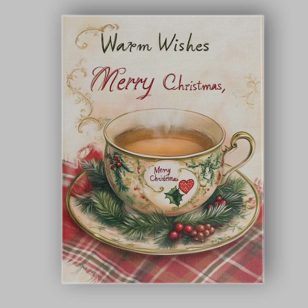 Cosy Christmas Tea Cup Warm Wishes Festive Watercolour Illustration Canvas Wall Art Print Decor Picture Ready to Hang