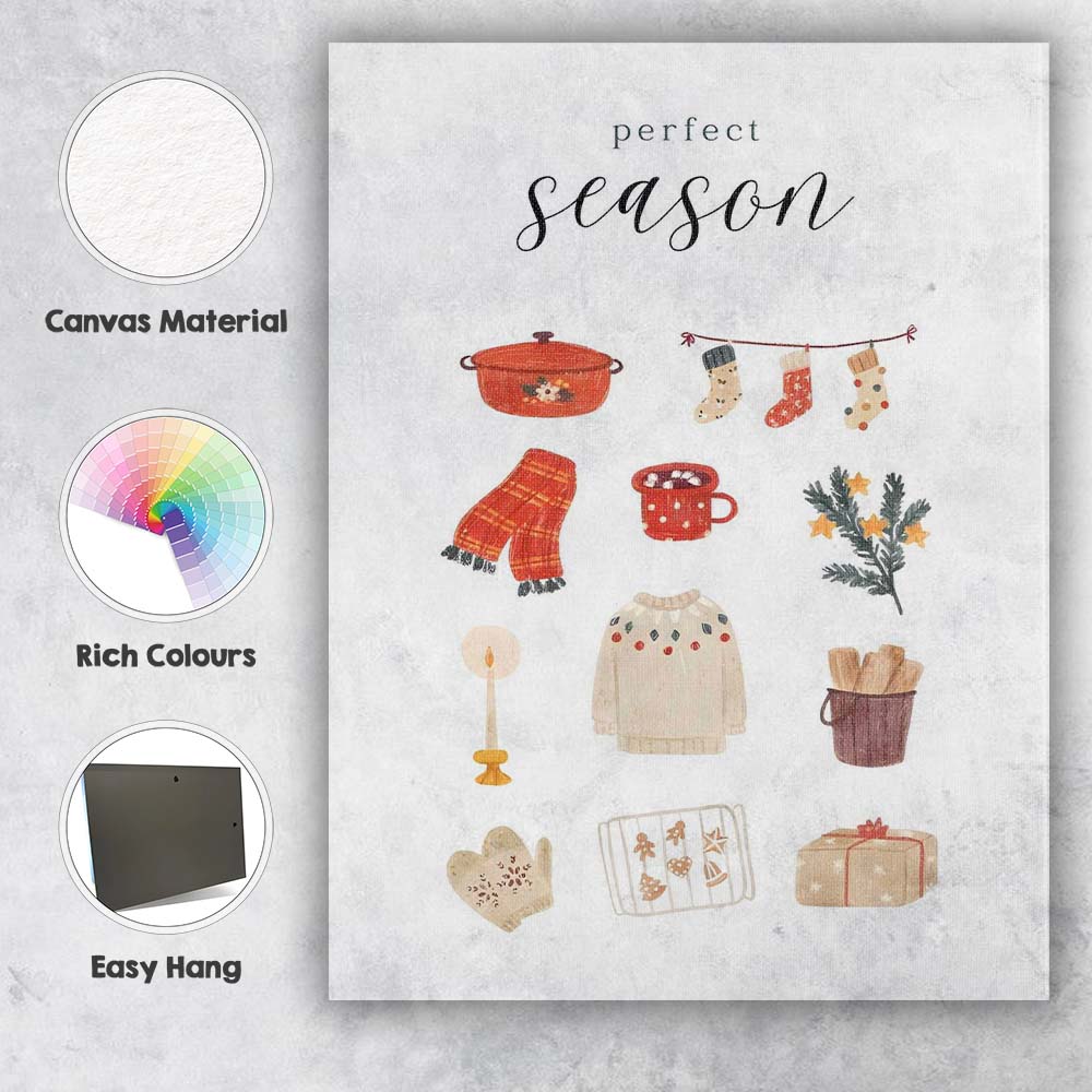 Cosy Christmas Essentials Watercolour Holiday Collection Minimalist Illustration Canvas Wall Art Print Decor Picture Ready to Hang