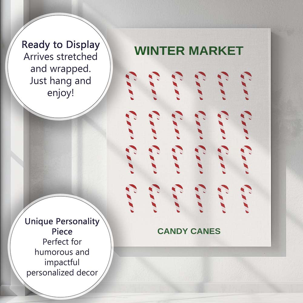 Minimalist Winter Market Candy Cane Pattern Festive Holiday Illustration Canvas Wall Art Print Decor Picture Ready to Hang
