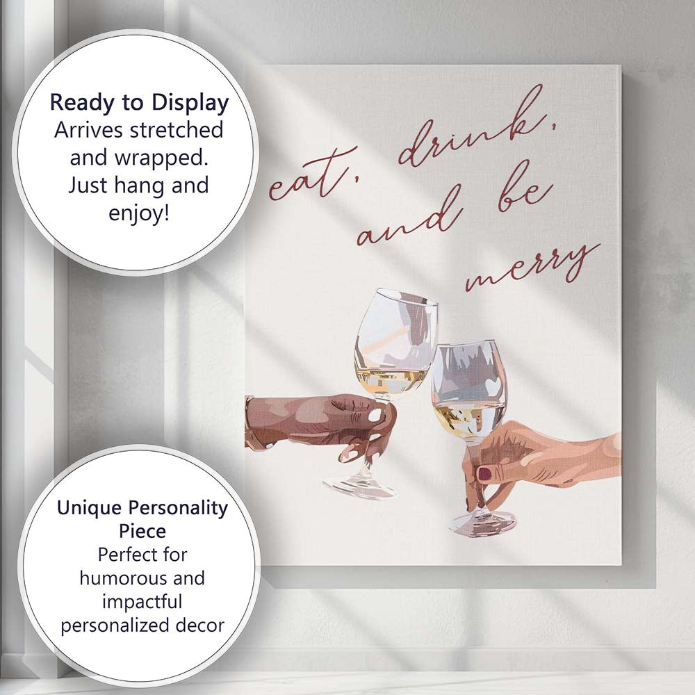 Festive Christmas Wine Glass Toast Minimalist Holiday Quote Illustration Canvas Wall Art Print Decor Picture Ready to Hang