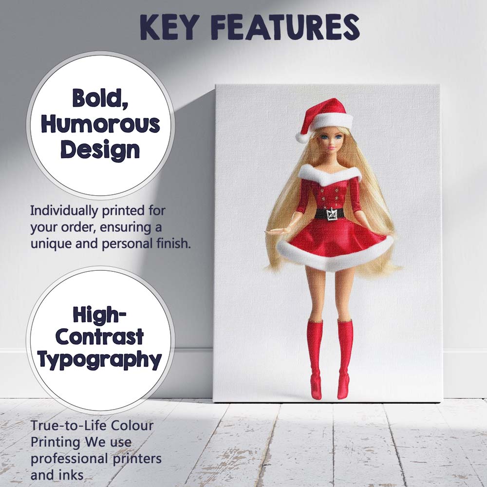 Elegant Blonde Christmas Santa Dress Fashion Doll Illustration Canvas Wall Art Print Decor Picture Ready to Hang