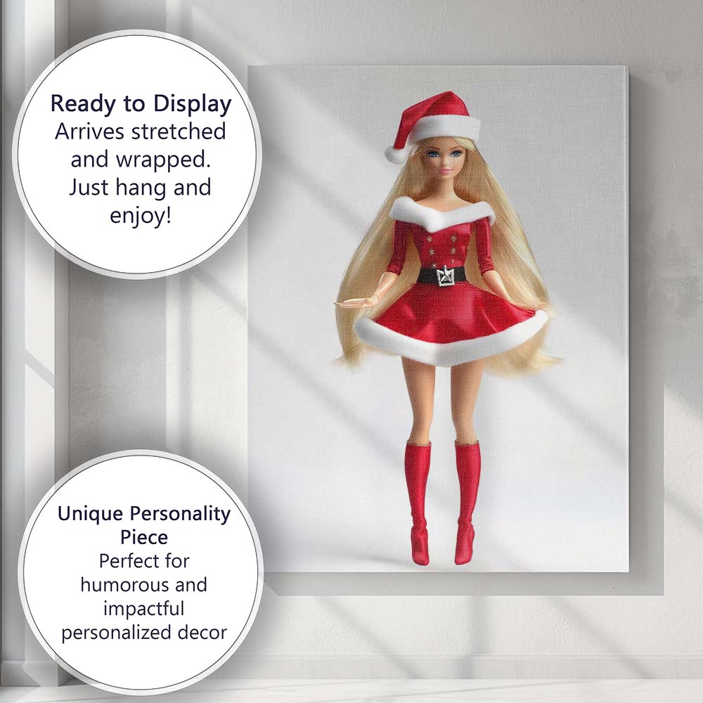 Elegant Blonde Christmas Santa Dress Fashion Doll Illustration Canvas Wall Art Print Decor Picture Ready to Hang
