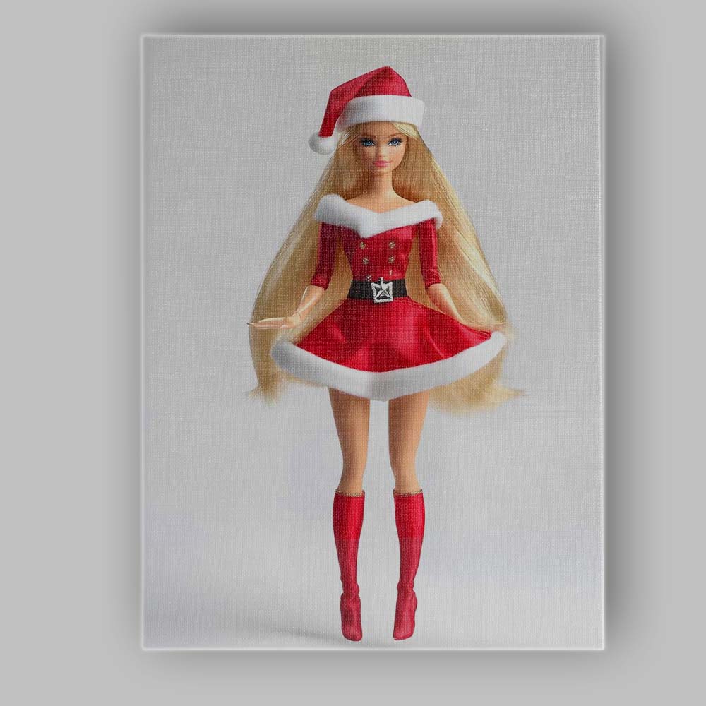 Elegant Blonde Christmas Santa Dress Fashion Doll Illustration Canvas Wall Art Print Decor Picture Ready to Hang