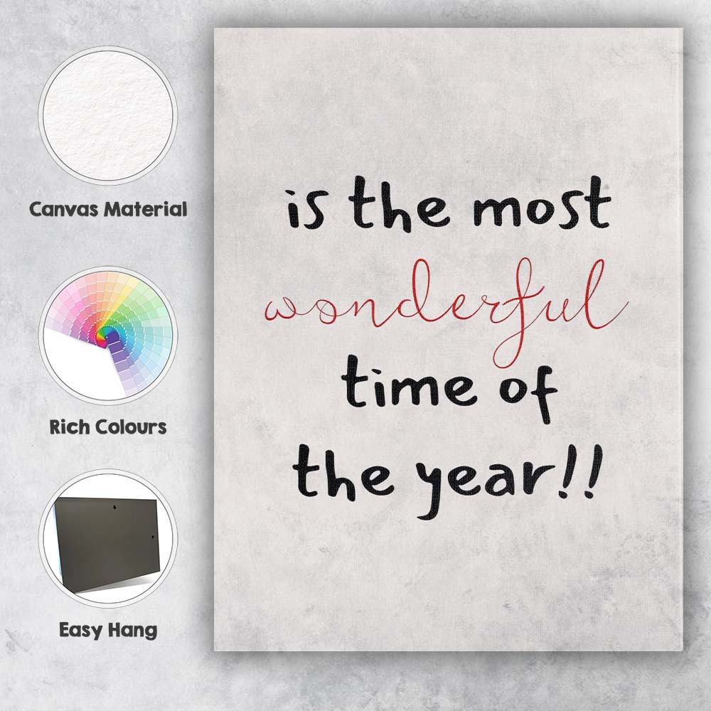 Wonderful Time of the Year Christmas Typography Quote Canvas Wall Art Print Decor Picture Ready to Hang
