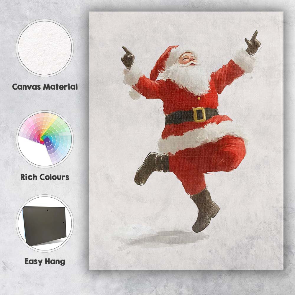 Joyful Dancing Santa Claus Minimalist Christmas Illustration Canvas Wall Art Print Decor Picture Ready to Hang