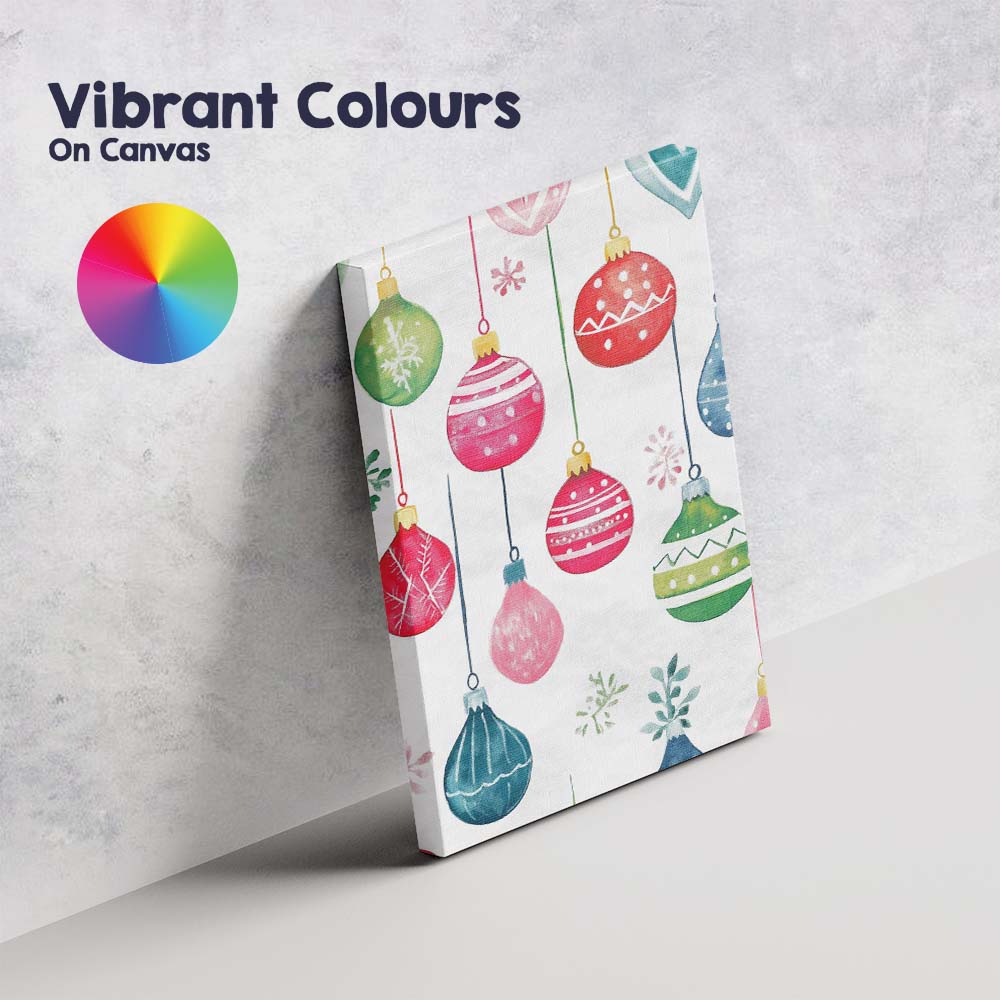 Colourful Watercolour Christmas Baubles Hanging Ornament Pattern Canvas Wall Art Print Decor Picture Ready to Hang