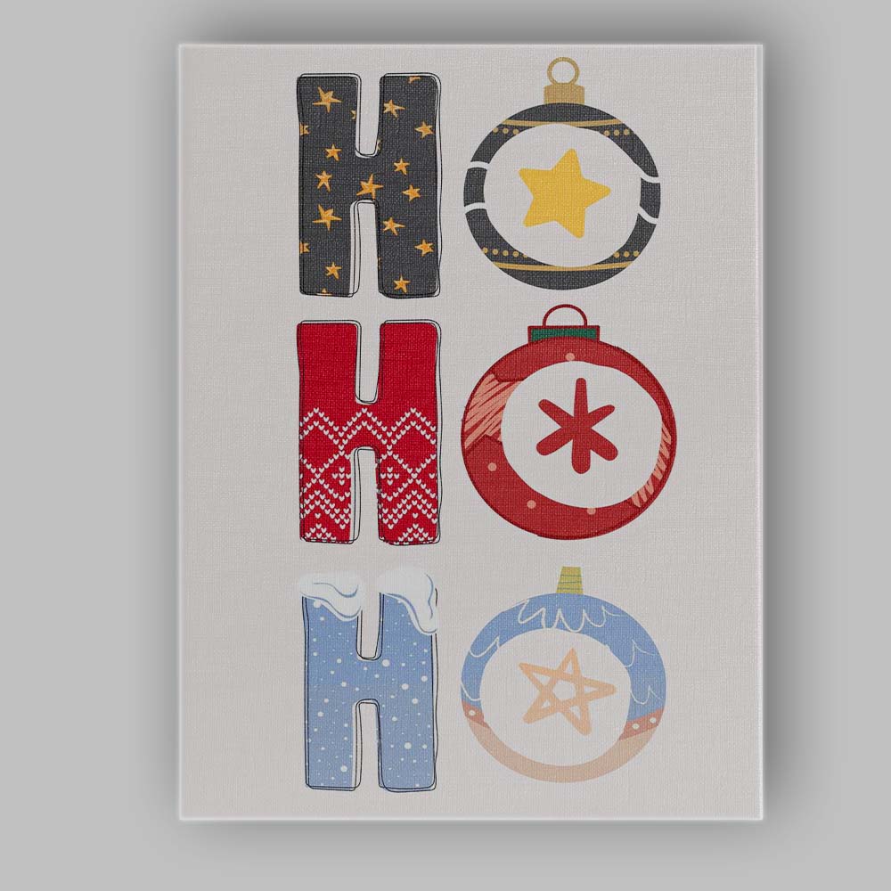Festive Ho Ho Christmas Ornament Lettering Illustration Canvas Wall Art Print Decor Picture Ready to Hang
