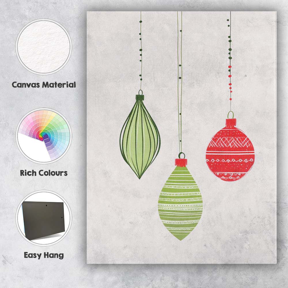Scandinavian Christmas Baubles Minimalist Holiday Ornament Illustration Canvas Wall Art Print Decor Picture Ready to Hang
