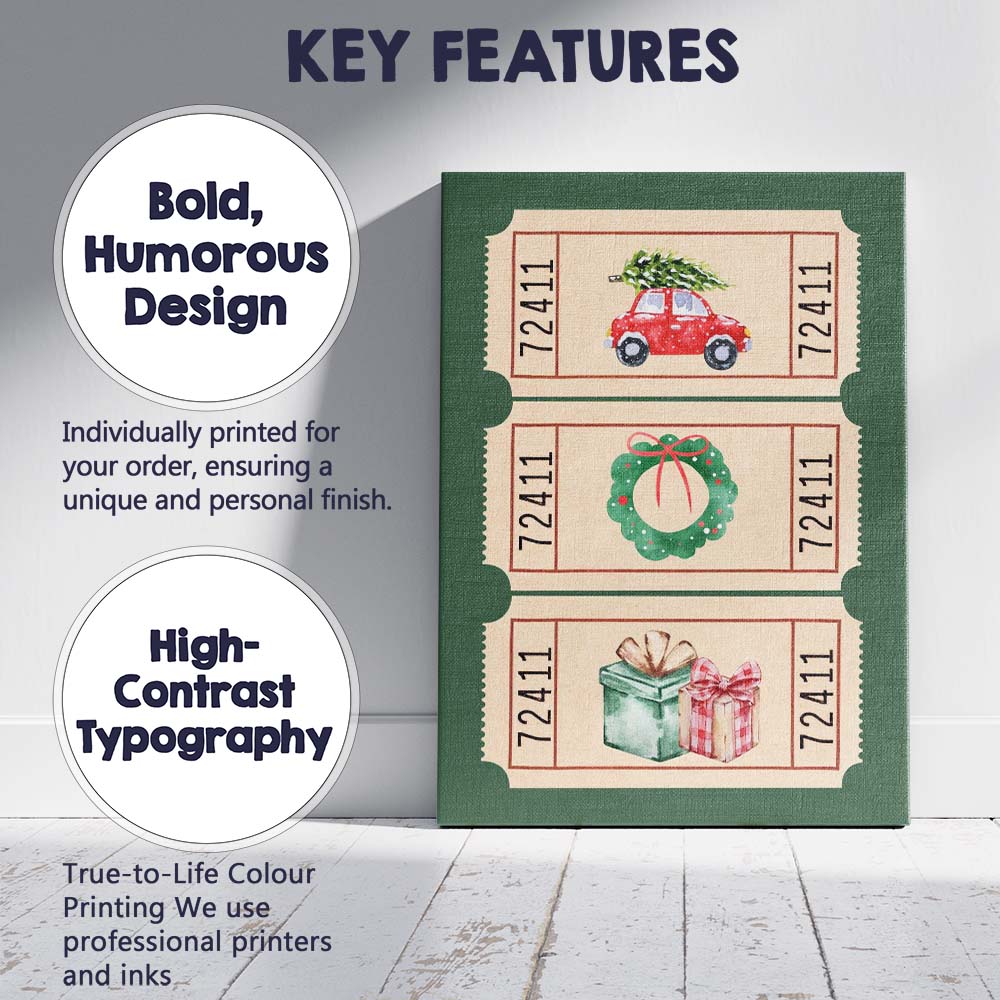 Watercolour Christmas Car Wreath And Gift Ticket Collection Canvas Wall Art Print Decor Picture Ready to Hang